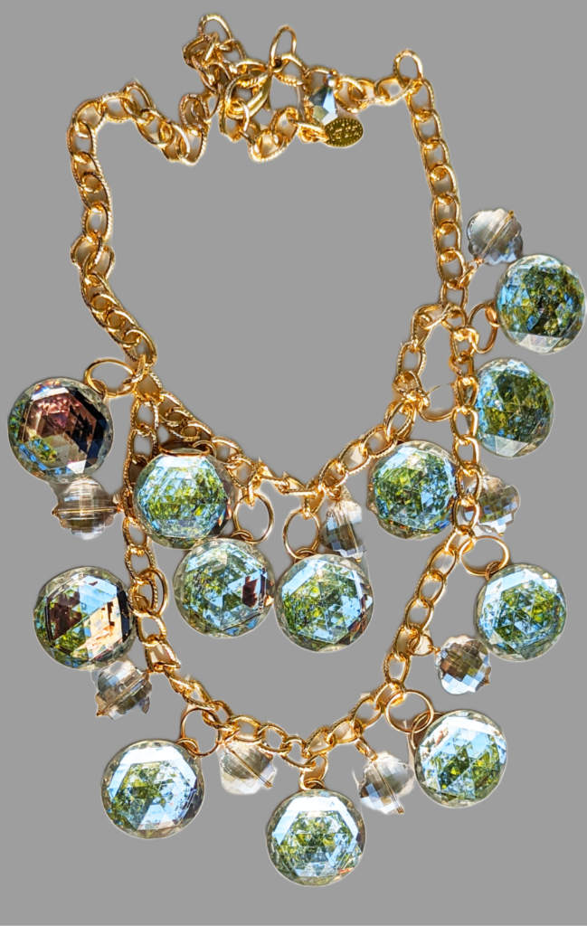 Faceted Vintage Mirrors + Beads Statement Art Necklace Gay Isber USA 1 of 1-Gay Isber Designs