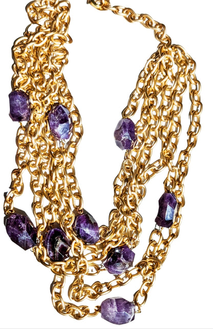 Matte Chains Necklace with BIG Amethyst Faceted Beads Handmade USA Gay Isber-Gay Isber Designs