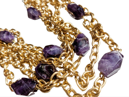 Matte Chains Necklace with BIG Amethyst Faceted Beads Handmade USA Gay Isber-Gay Isber Designs