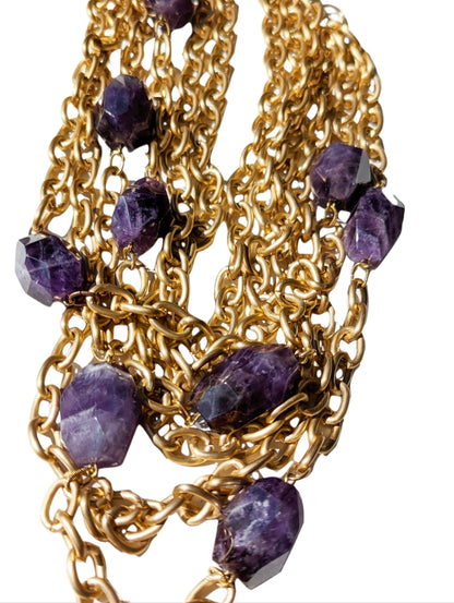 Matte Chains Necklace with BIG Amethyst Faceted Beads Handmade USA Gay Isber-Gay Isber Designs