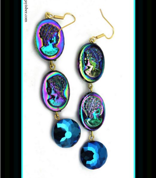 Blue Purple Acrylic Cameo Earrings Gay Isber Sister Collection one of a kind-Gay Isber Designs