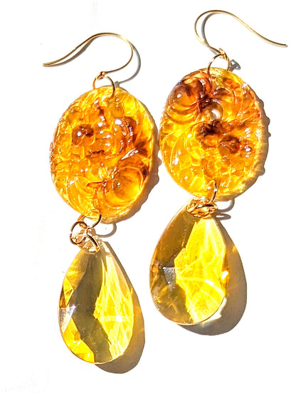 Yellow Crystal Earrings Vintage Hong Kong Cameos Gay Isber Sugar Pops-Gay Isber Designs